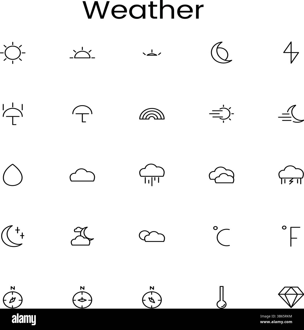 Set di icone meteo minime per la progettazione grafica e l'uso Web Illustrazione Vettoriale