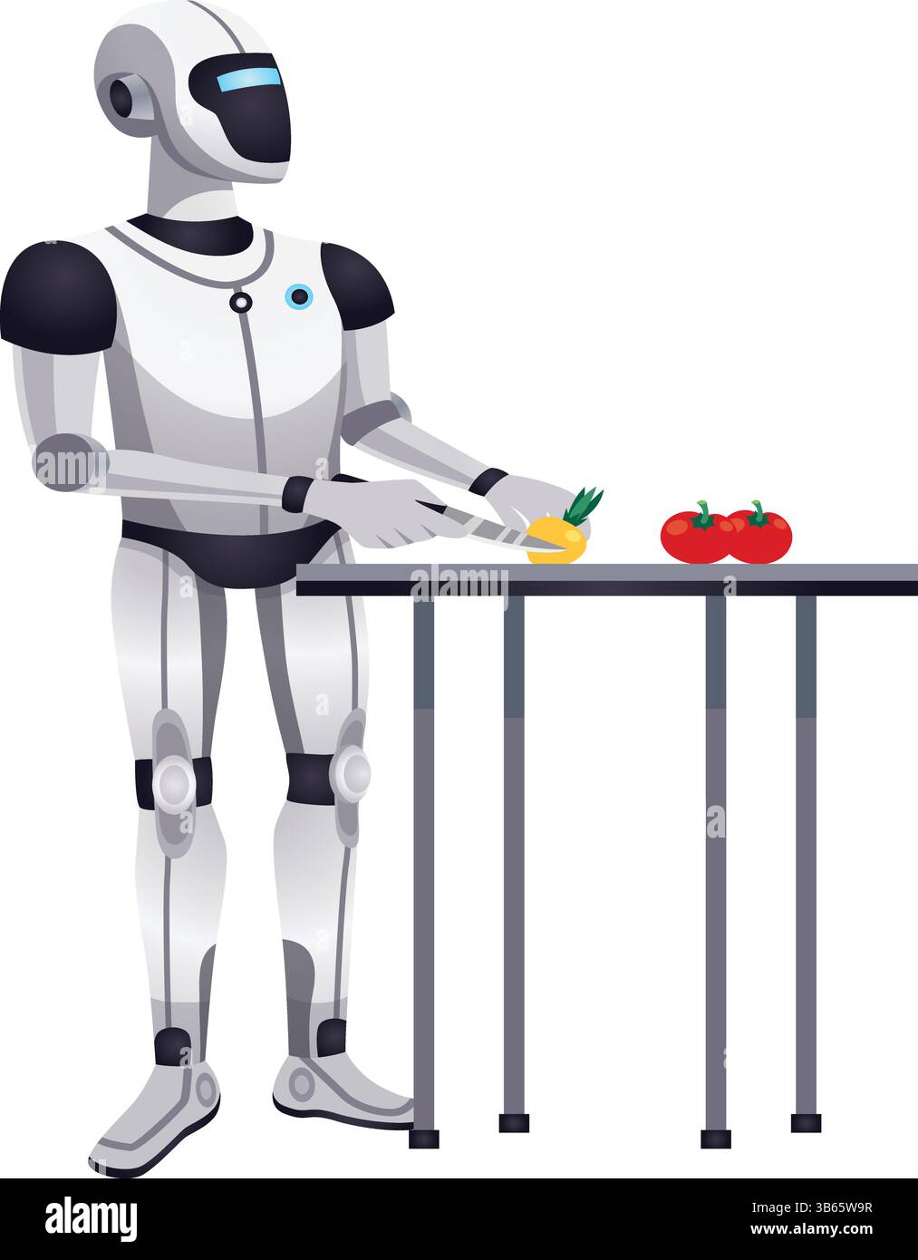 Robot umanoide preparazione di alimenti – concetto di cucina di verdure da parte di uno chef di intelligenza artificiale Illustrazione Vettoriale