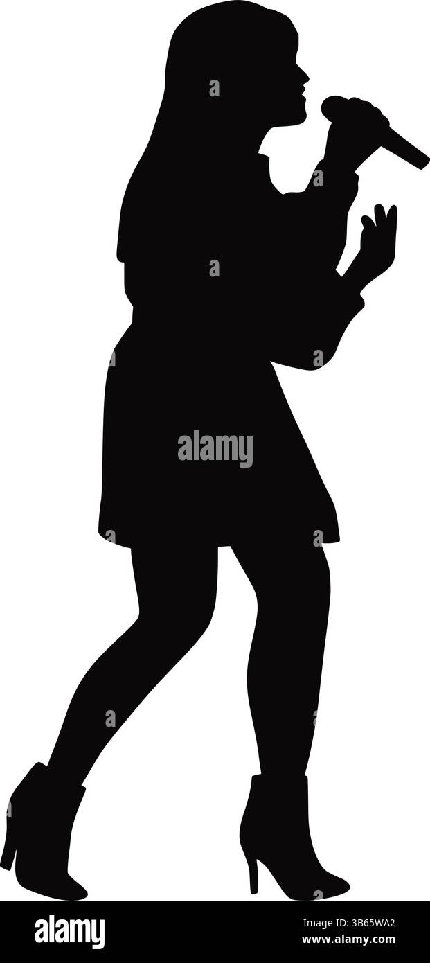 Silhouette cantante, donna con microfono Illustrazione Vettoriale