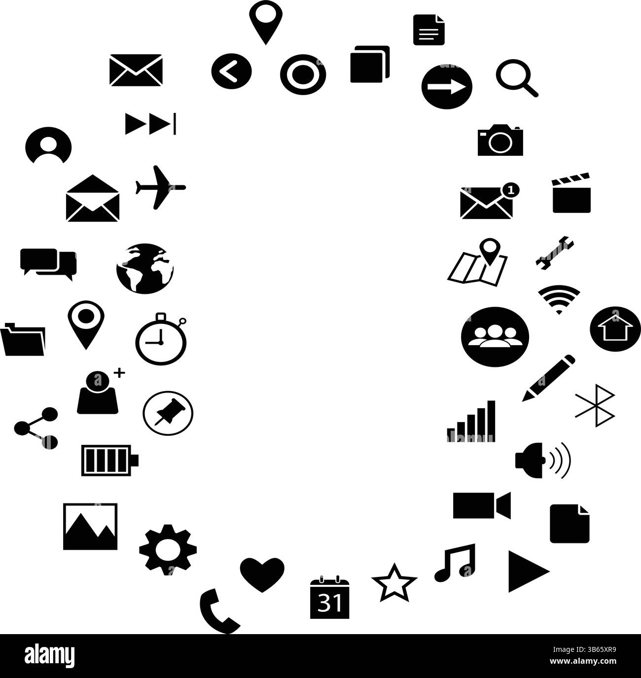 Set di icone app circolari - simboli di tecnologia e comunicazione Illustrazione Vettoriale