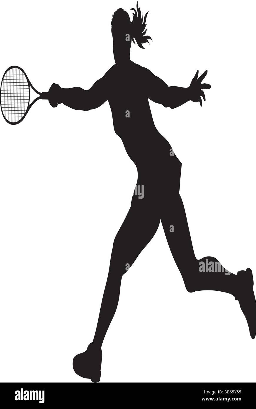 Silhouette di una giocatrice di badminton in posa d'azione Illustrazione Vettoriale