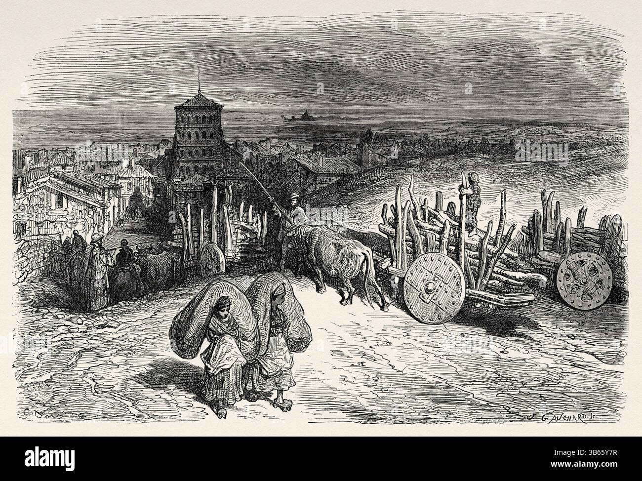 Comune e comune di Sahagún, provincia di León. Castiglia e León, Spagna, Europa. Viaggio in Spagna, 1862 di Jean Charles Davillier (1823-1883) disegno di Gustave Dore (1832-1883) le Tour du Monde 1872 Foto Stock