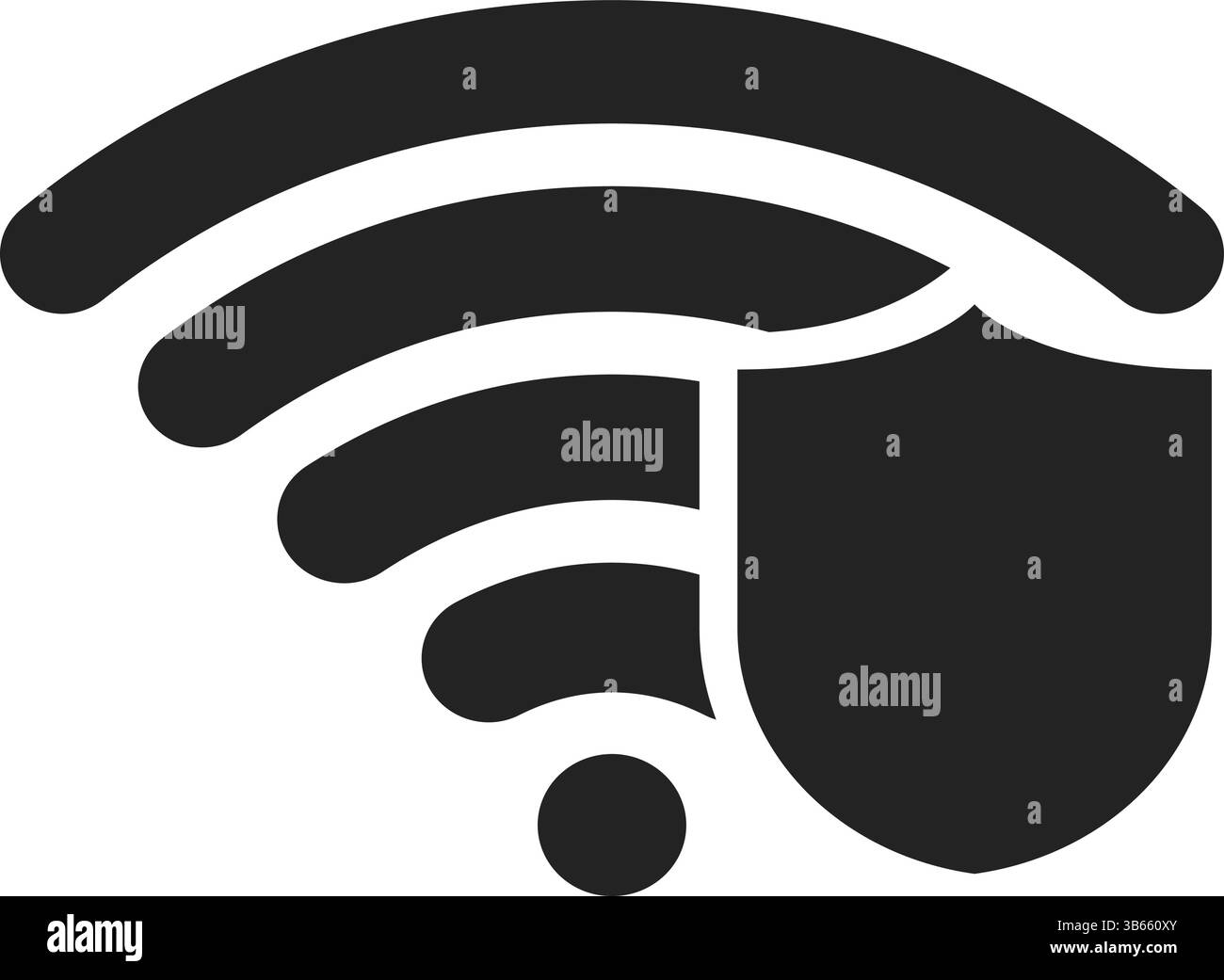 Icona del segnale WiFi protetto con Shield per la protezione informatica Illustrazione Vettoriale