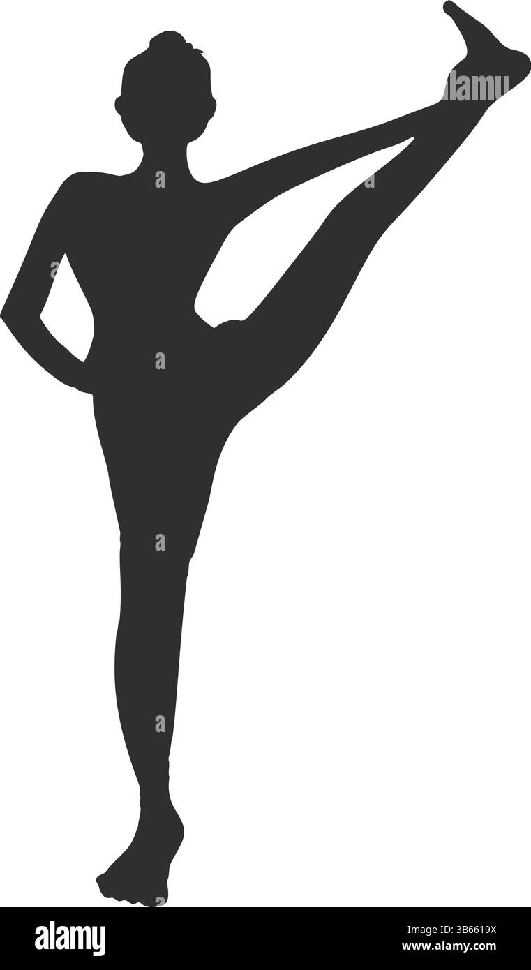 Giovane donna concentrata che pratica lo Yoga all'alba in una tranquilla foresta naturale per migliorare la pace interiore, l'equilibrio e la forza corporea Illustrazione Vettoriale