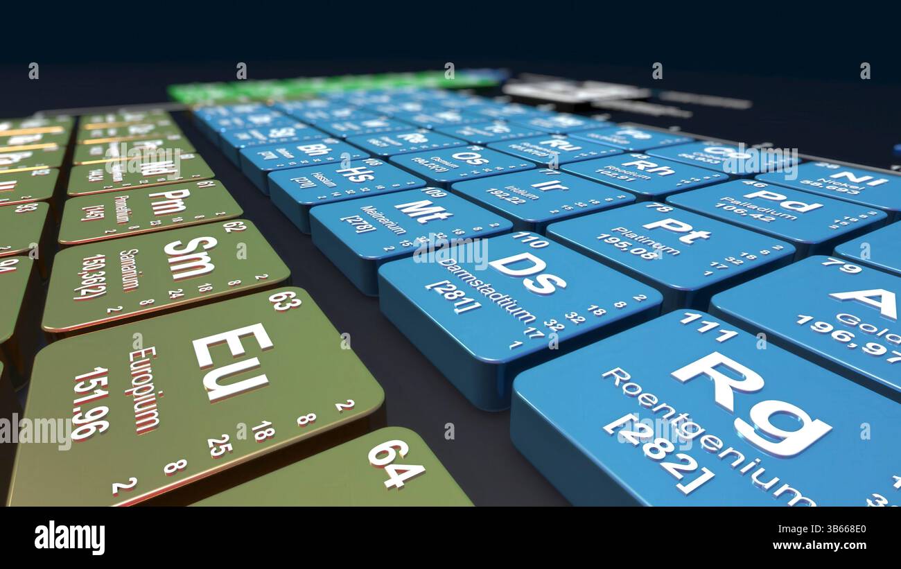 Illustrazione di parte della tavola periodica. Foto Stock