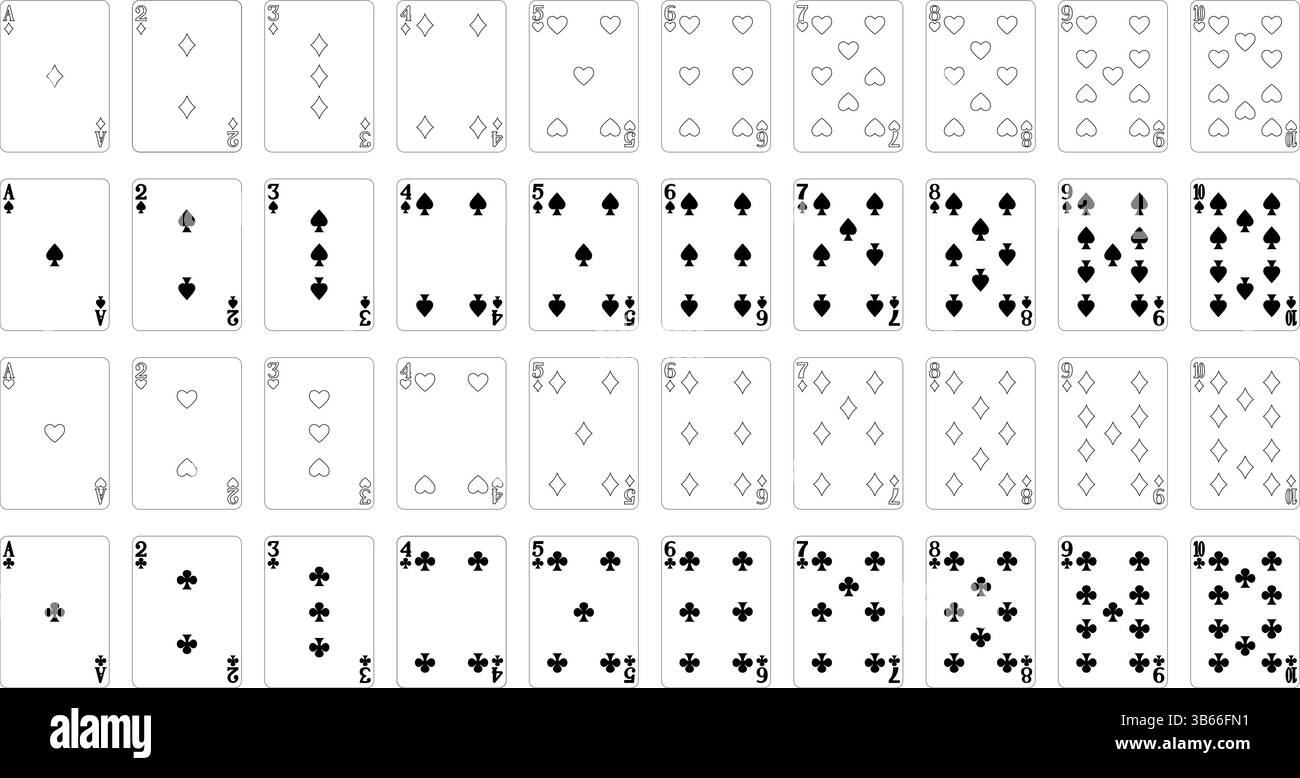 Disegno delle carte numeriche dal mazzo delle carte da gioco Illustrazione Vettoriale