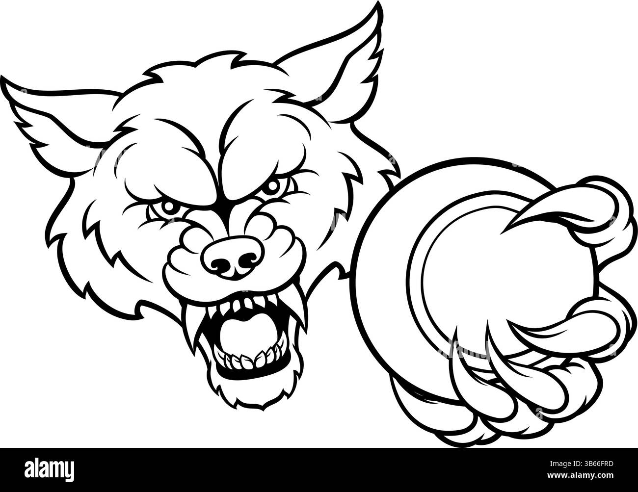 Wolf Holding Tennis Ball Sports Mascotte Illustrazione Vettoriale