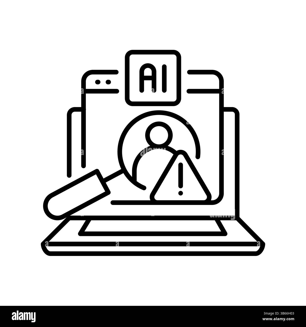 Icona della linea nera per il rilevamento delle frodi per progetti digitali e di stampa. Icone di pulizia minime per applicazioni e siti Web. Icone semplici e moderne per UI UX e branding Illustrazione Vettoriale