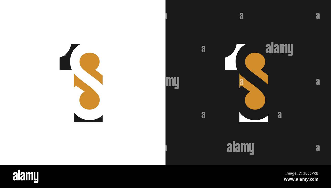 Il logo 1S con dettagli in nero e oro è unico e moderno. Illustrazione Vettoriale