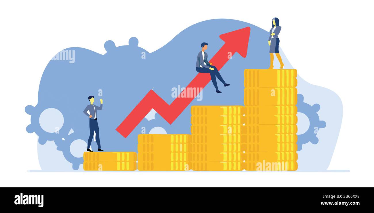 "Crescita aziendale e successo finanziario attraverso il lavoro di squadra e la strategia" Illustrazione Vettoriale