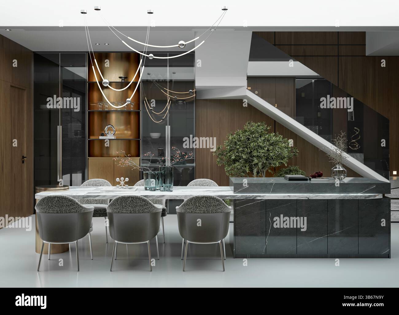 rendering in 3d di un moderno salotto di casa Foto Stock