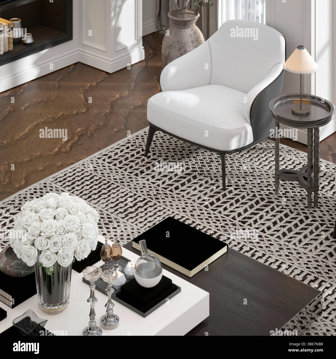 rendering in 3d di un moderno salotto di casa Foto Stock