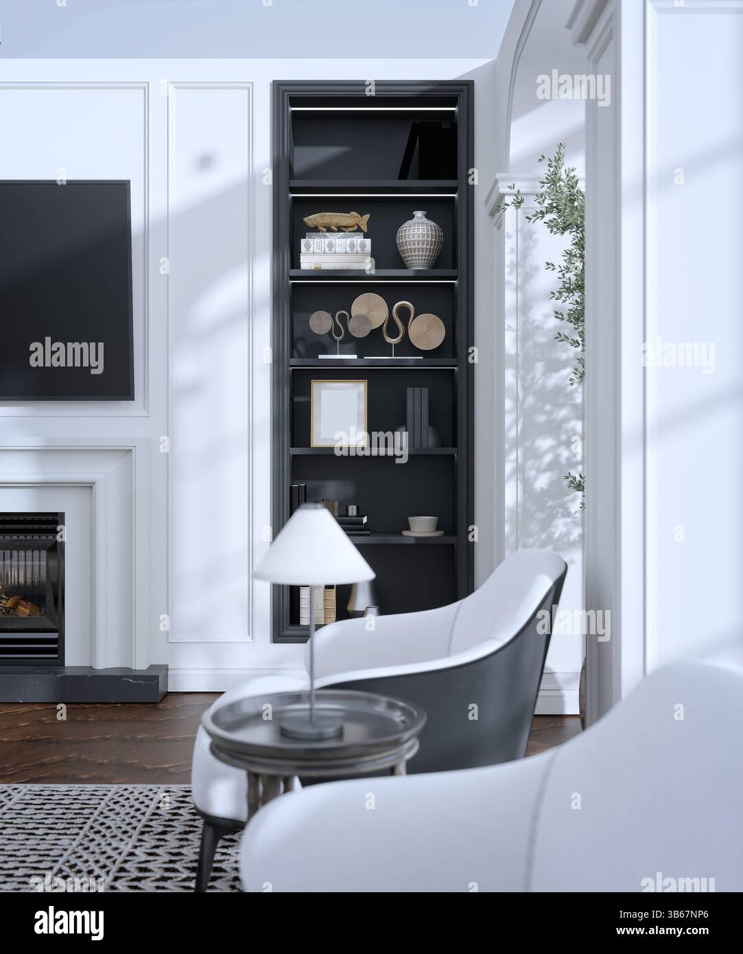 rendering in 3d di un moderno salotto di casa Foto Stock