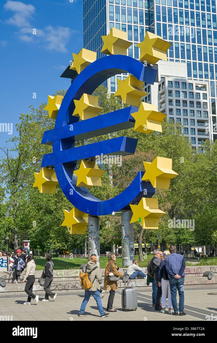 Logo Euro, Eurotower, EZB, Kaiserstraße, Francoforte sul meno, Hessen, Germania Foto Stock