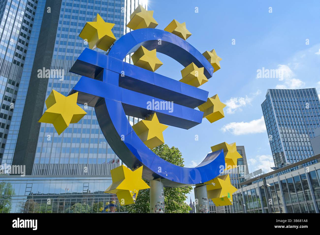 Logo Euro, Eurotower, EZB, Kaiserstraße, Francoforte sul meno, Hessen, Germania Foto Stock
