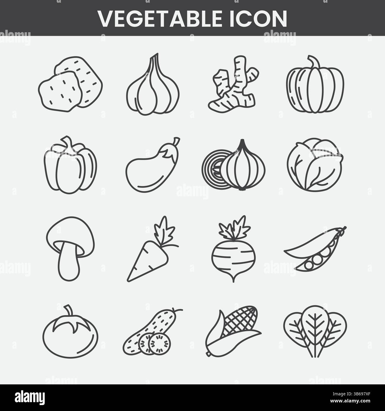 Set di icone minimalista di verdure bianche e nere – illustrazioni Line Art Organic Food Illustrazione Vettoriale