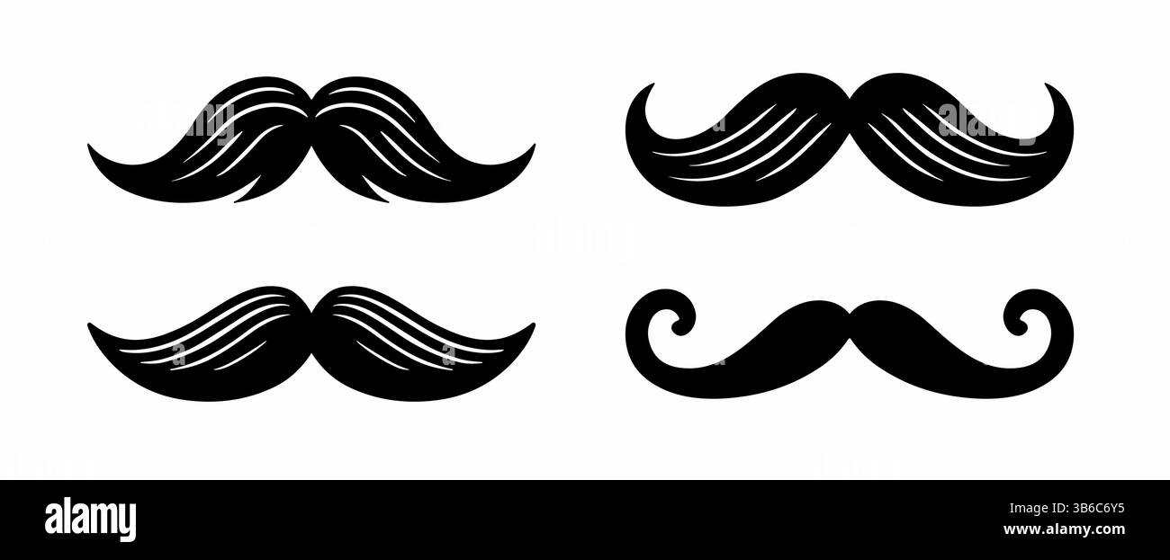 Baffi barba vettoriale occhiali di protezione per capelli neri vettoriali uomo icona movember Cartoon Father whisker. Illustrazione Vettoriale