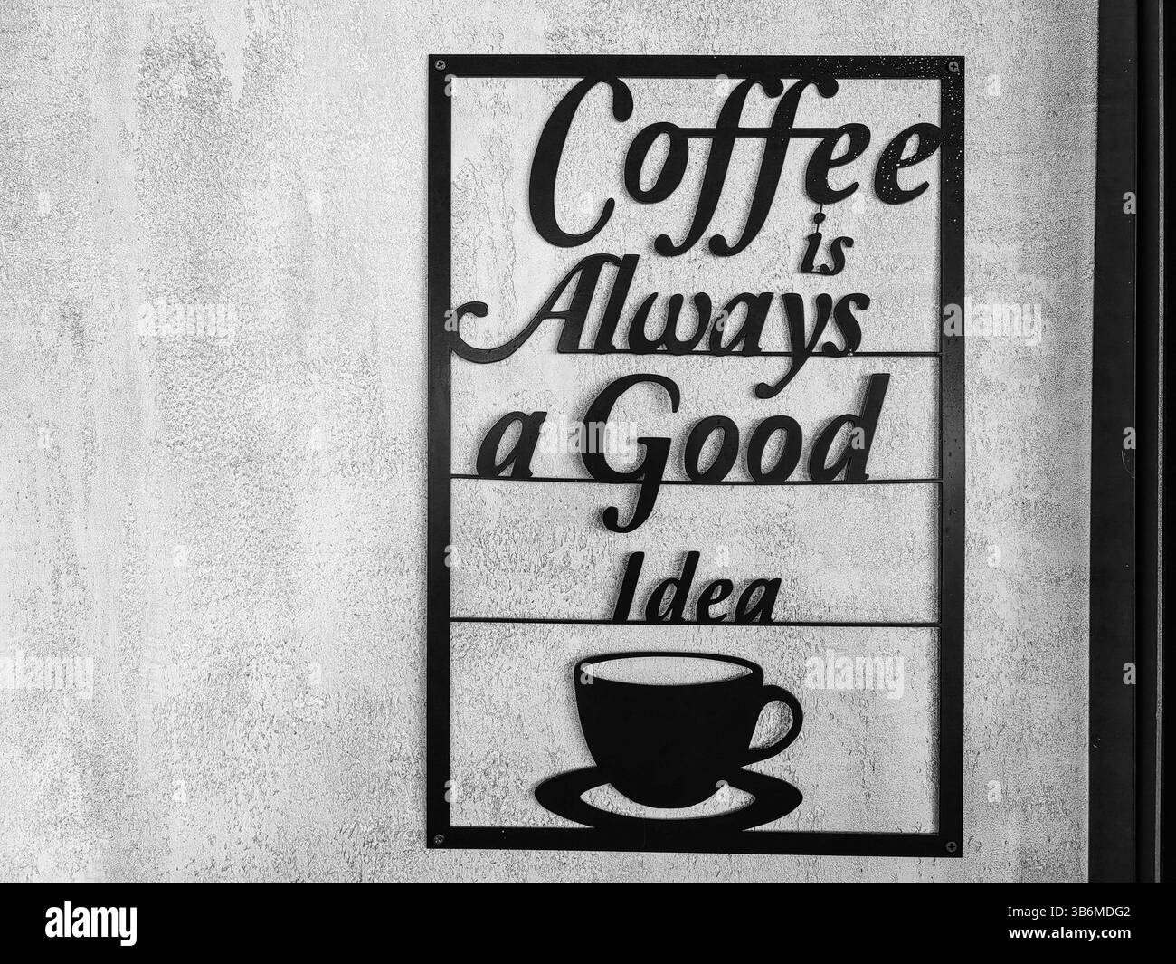 Coffee Vibes: Un segno di buona idea. Bianco e nero . Spazio negativo. Foto Stock