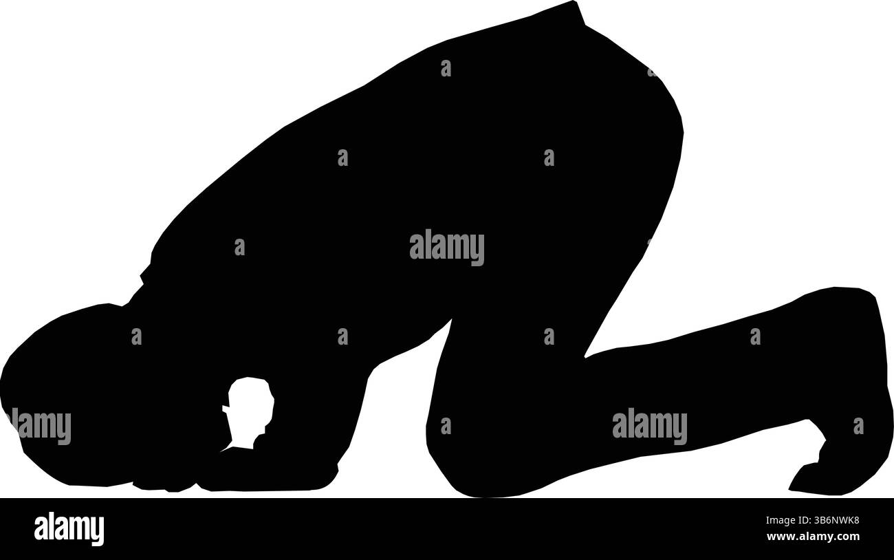 Silhouette nera di una persona che si inginocchia in prostrazione per la preghiera Illustrazione Vettoriale