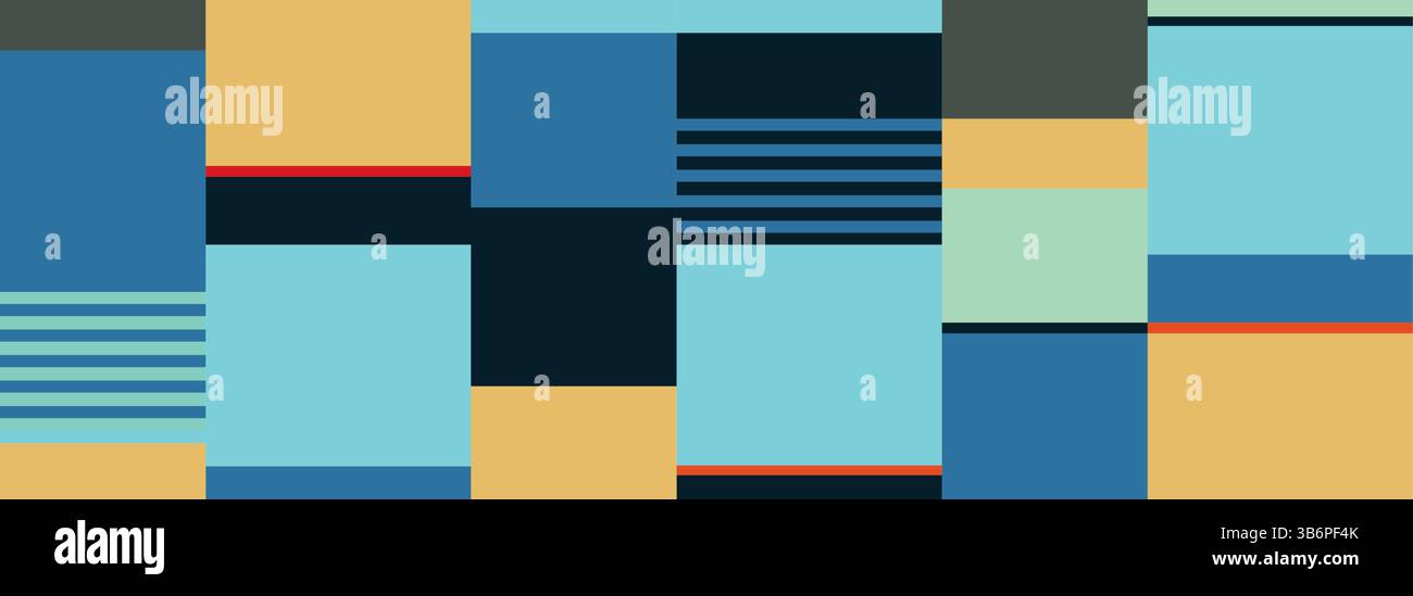 Un vivace e astratto motivo moderno senza cuciture della metà del secolo caratterizzato da una disposizione audace di forme rettangolari. La composizione geometrica. Illustrazione Vettoriale