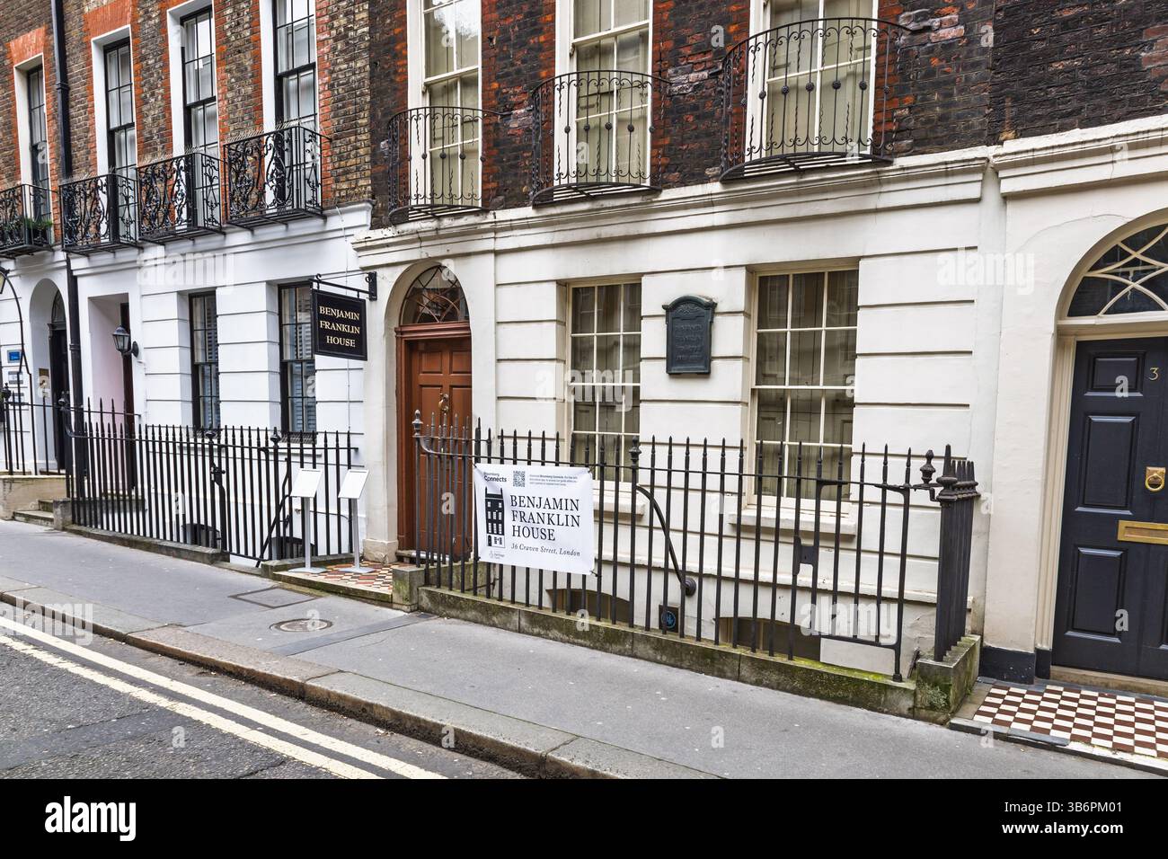 Casa di Benjamin Franklin - museo al 36 di Craven Street. Londra, Regno Unito, 16 marzo 2024 Foto Stock