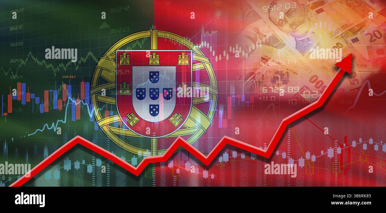 Crescita finanziaria del Portogallo sul grafico di mercato. Crescita economica del Portogallo sul grafico finanziario Foto Stock