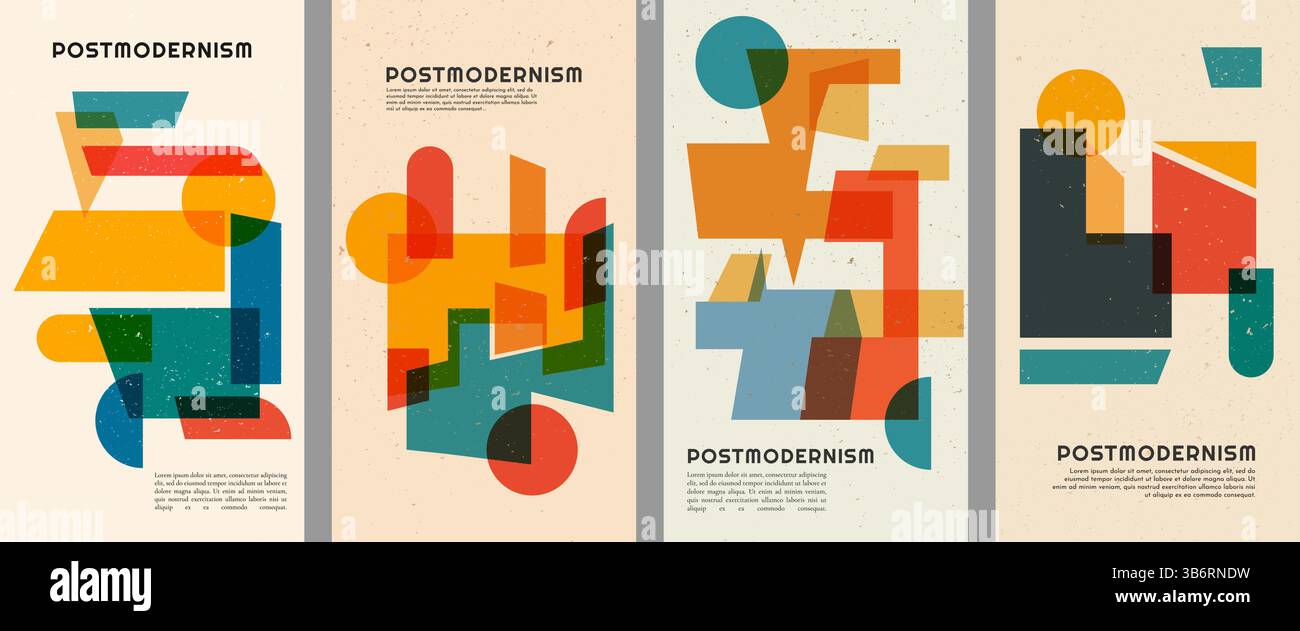 Illustrazione vettoriale. Sfondo composizione forma geometrica impostato. Modello di opuscolo, coupon, voucher dal design piatto e dinamico della metà del secolo Illustrazione Vettoriale