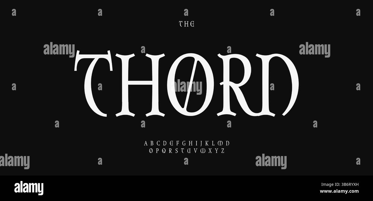 Alfabeto gotico serif, lettere mistiche nitide, font dark fantasy per il marchio arcano, titolo moody, tipografia medievale, tipografia incantata Illustrazione Vettoriale