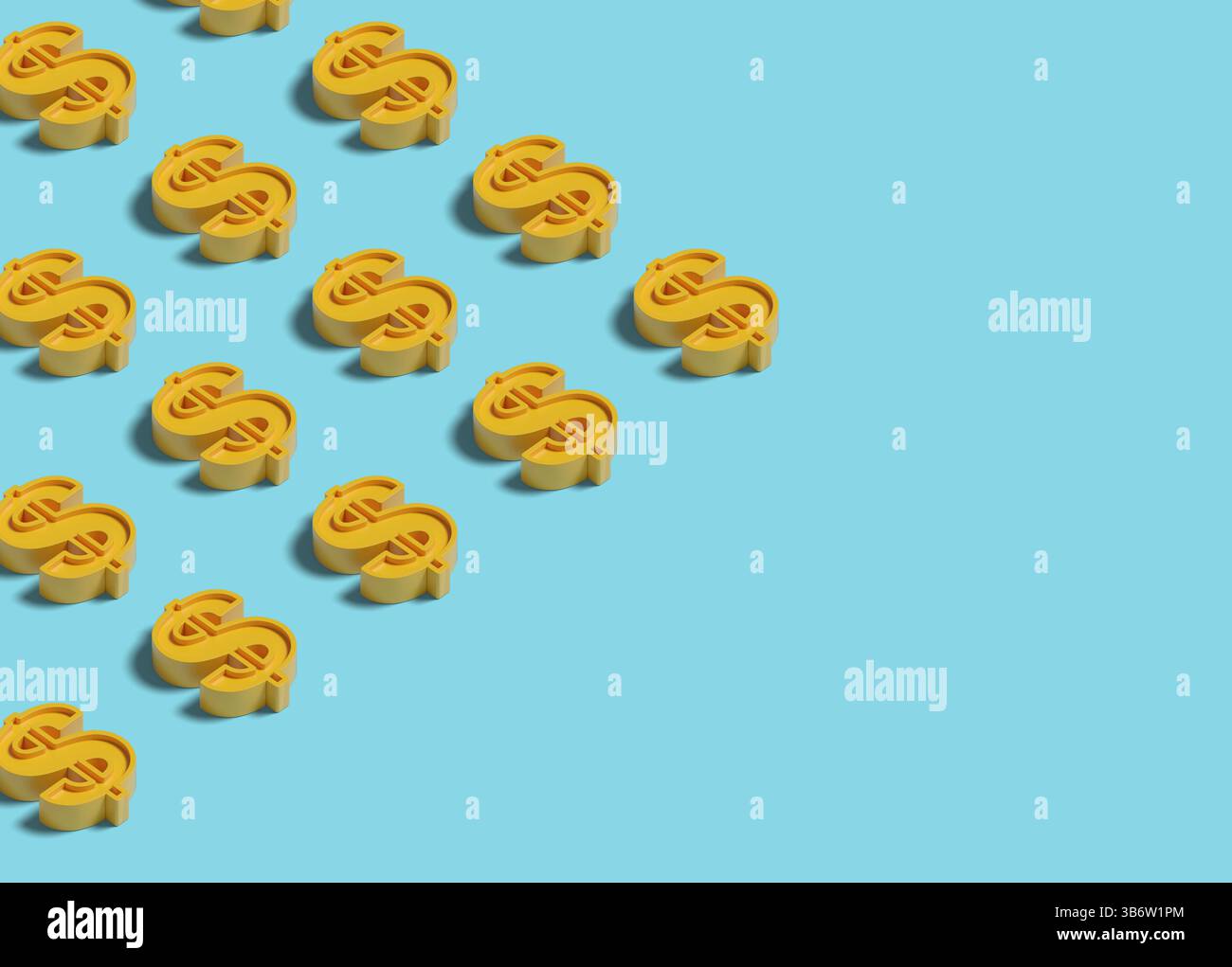Schema isometrico dei segni del dollaro giallo. Illustrazione 3D. Foto Stock