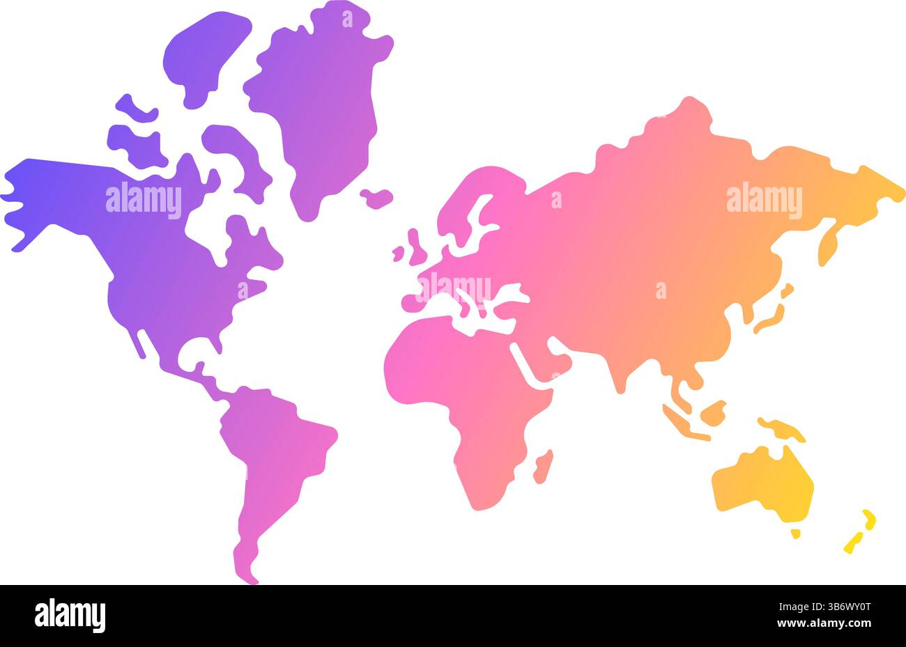 Illustrazione semplificata della mappa del mondo con gradiente vettoriale. Mappa del mondo in stile moderno minimalista Illustrazione Vettoriale
