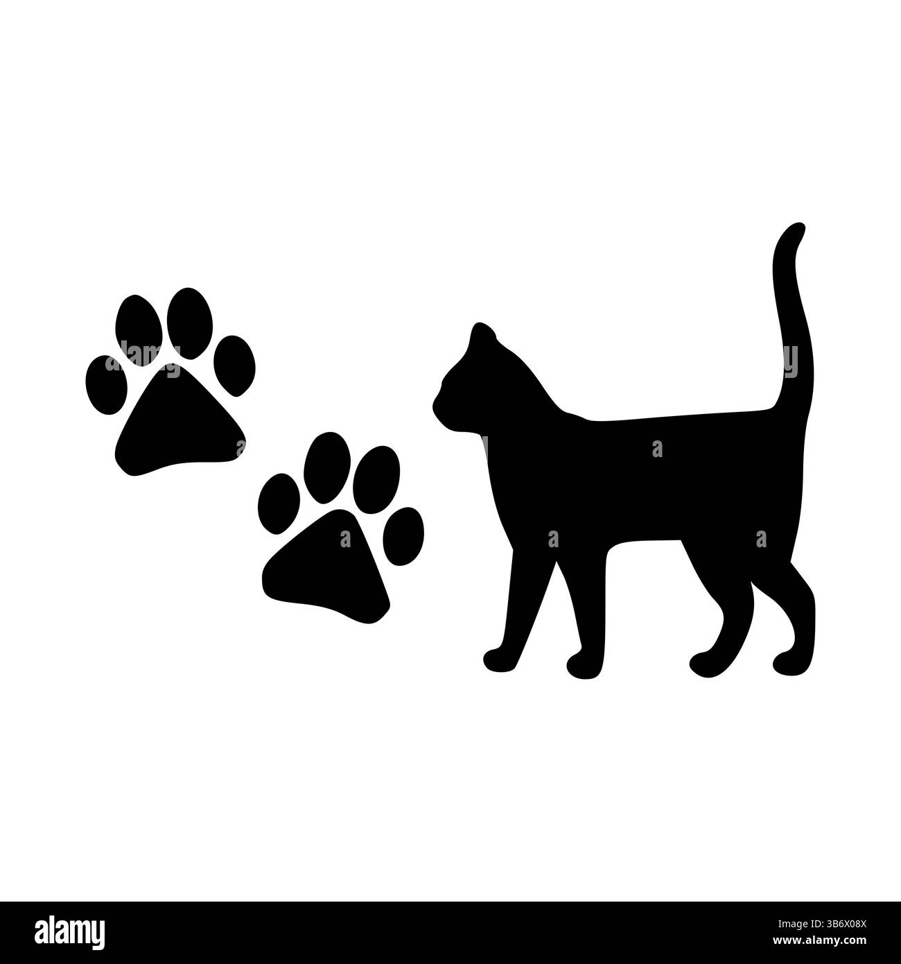 Design grafico minimalista con silhouette Cat e stampe Paw Illustrazione Vettoriale