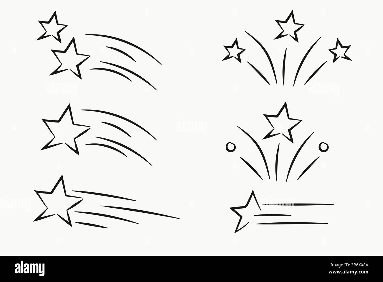 Collezione Stars Doodle Line Drawing. Illustrazione vettoriale Illustrazione Vettoriale