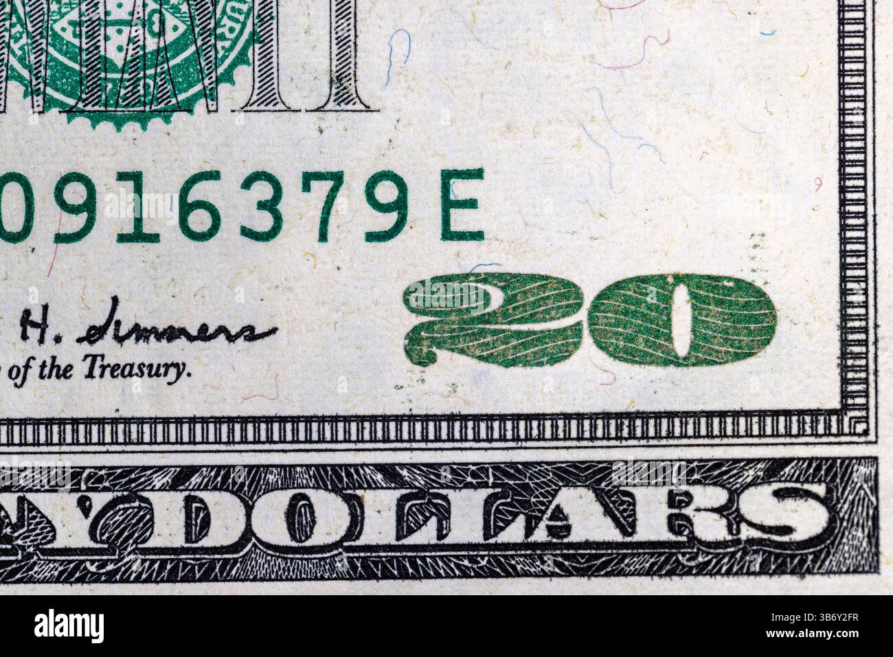 Dettagli di venti dollari americani in contanti, una banconota di 20 dollari americani Foto Stock