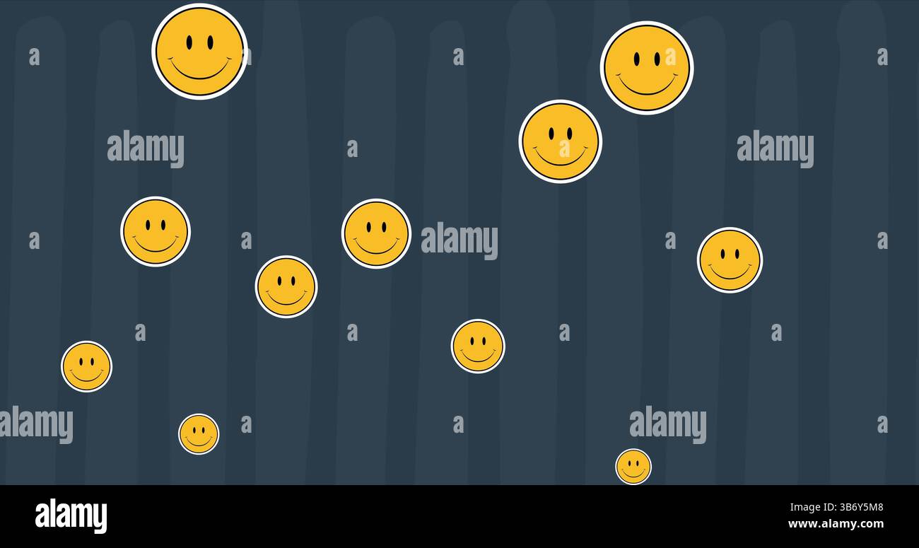 Immagine di icone emoji sorridenti sui social media su sfondo grigio Foto Stock