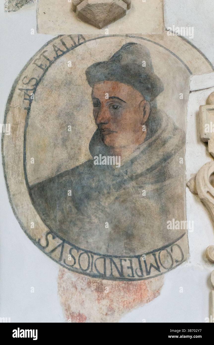 Dipingere sul muro, ritratti. Chiostro del monastero francescano. Kraków, Polonia Foto Stock