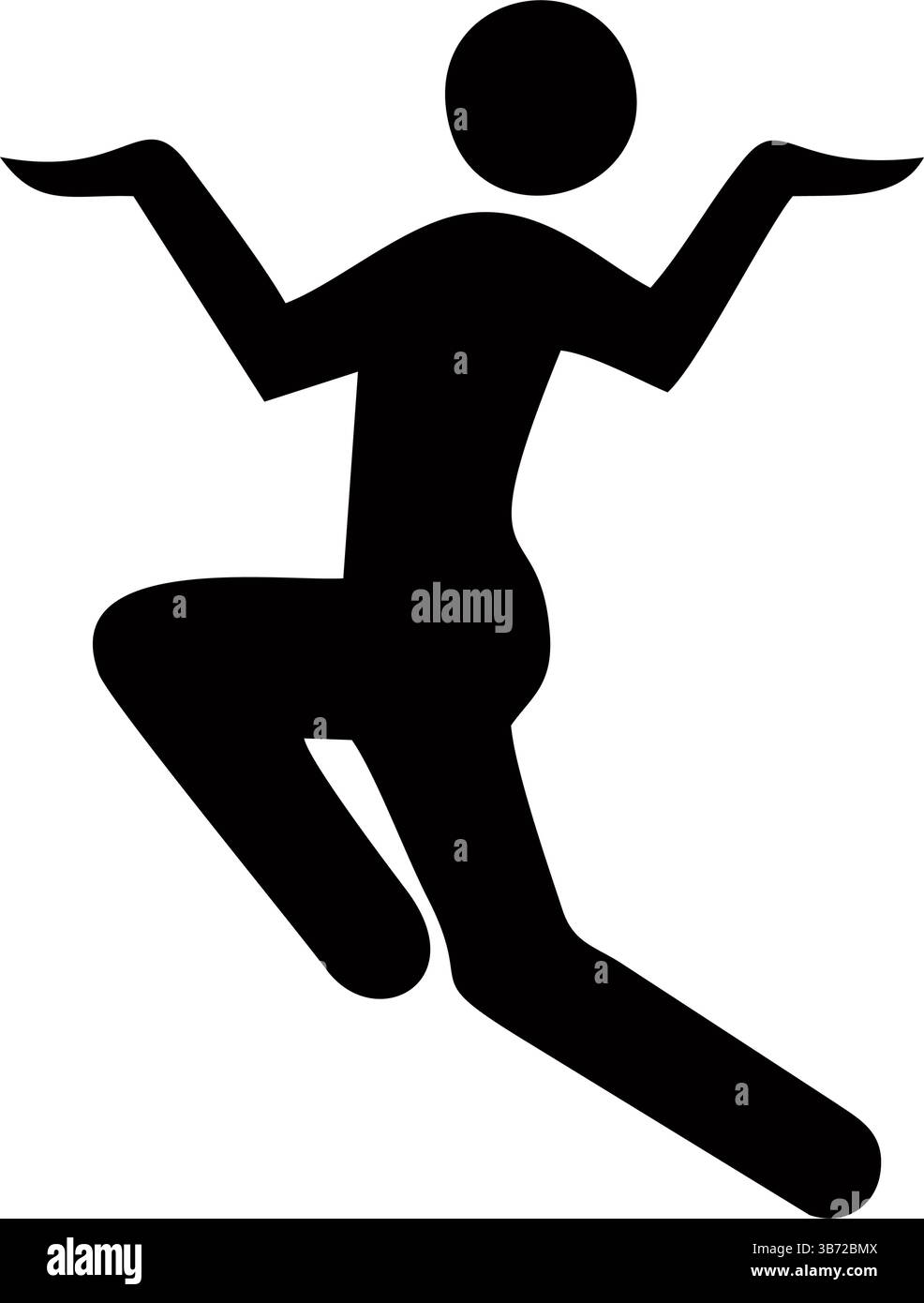 Una silhouette nera stilizzata di una persona in una posa dinamica e gioiosa, con le braccia allungate Illustrazione Vettoriale