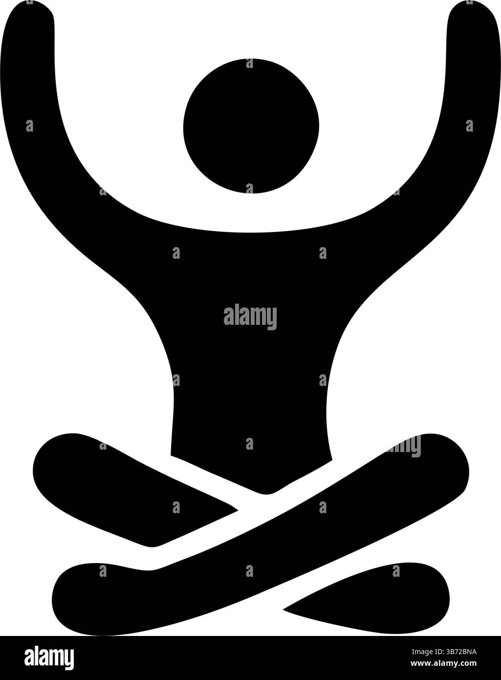 Una semplice silhouette nera di una persona in posa meditativa seduta con le braccia sollevate Illustrazione Vettoriale