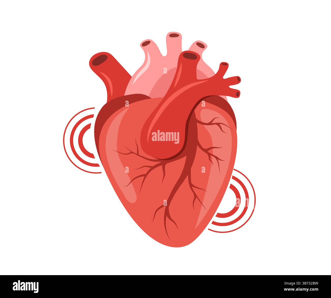 Dolore al cuore. Malattia degli organi interni umani. Diagnosi e trattamento medico del cuore. Illustrazione vettoriale in stile cartone animato piatto Illustrazione Vettoriale