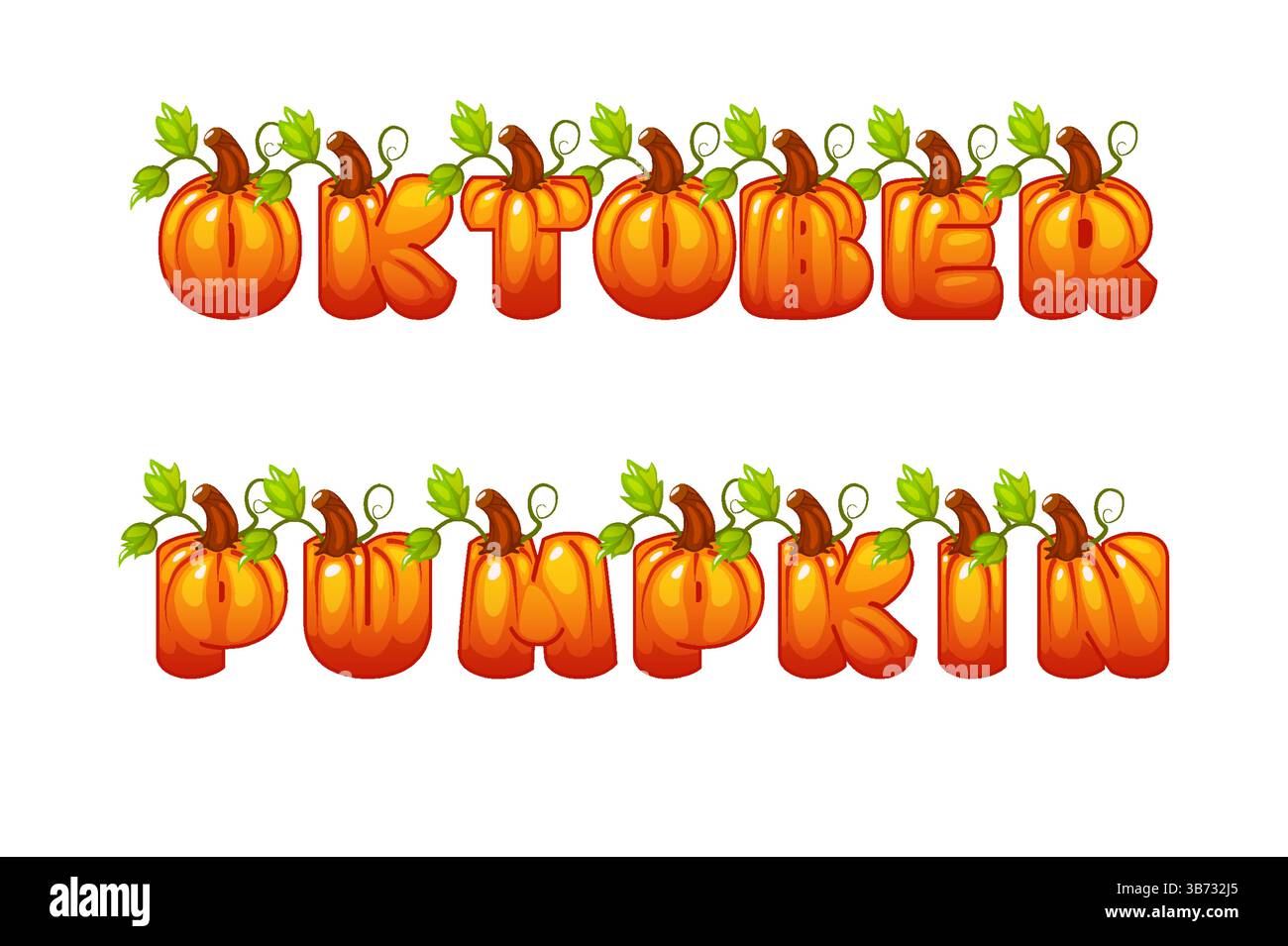 Lettere di zucca, parole carine ottobre e zucca, illustrazione dipinta a mano, perfetta per progetti di vacanza, per la creazione di biglietti d'auguri, decorazioni, per Illustrazione Vettoriale