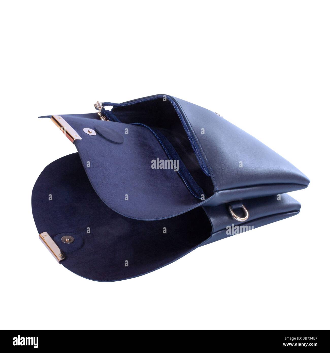 Primo piano di piccoli scomparti per pochette da donna con due tasche. Ampia parte interna della borsa da donna Foto Stock