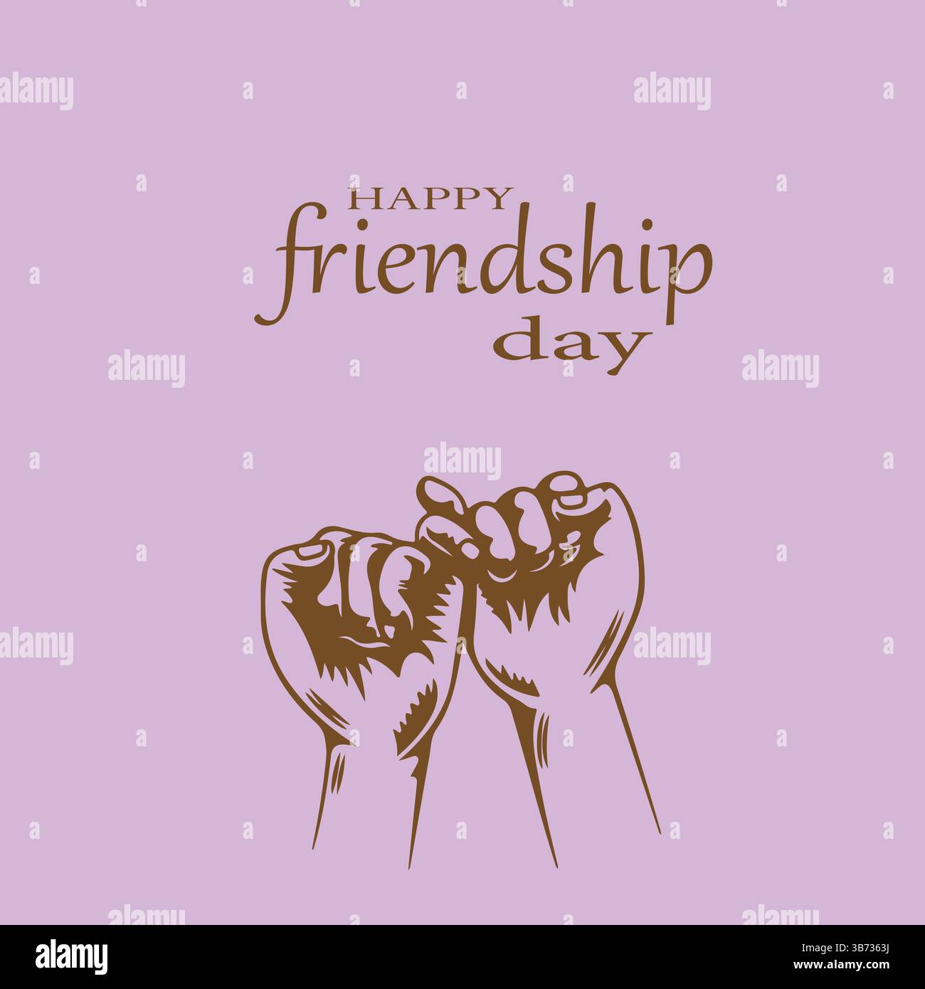 Felice giornata internazionale dell'amicizia colorata Typography Vector Illustration with Friendship Hands on Purple background – poster, banner, scheda. Illustrazione Vettoriale
