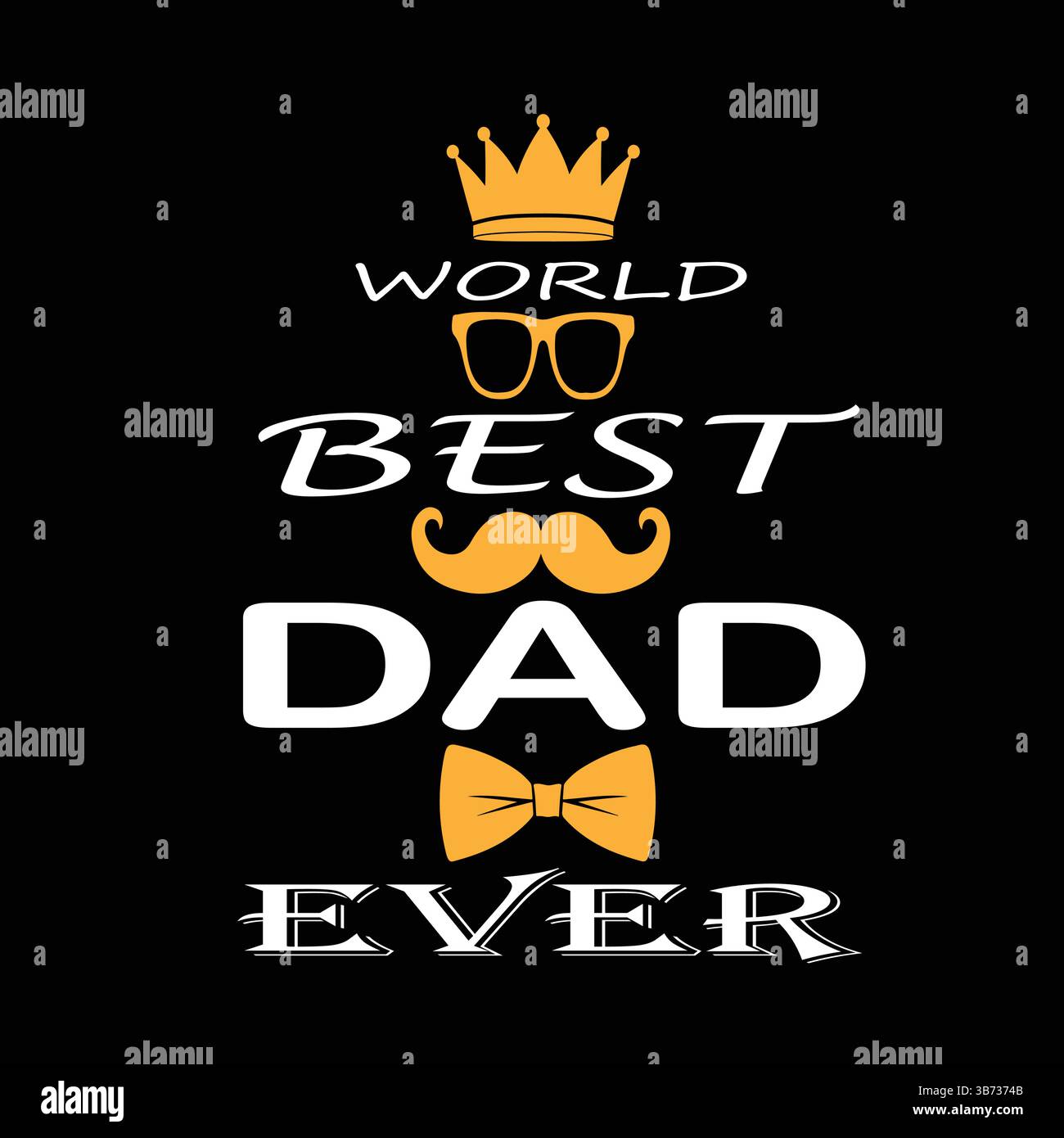 Il miglior papà del mondo. Biglietto di auguri per la festa del papà. Illustrazione grafica vettoriale o concetto di logo isolato su sfondo nero. File EPS. Illustrazione Vettoriale