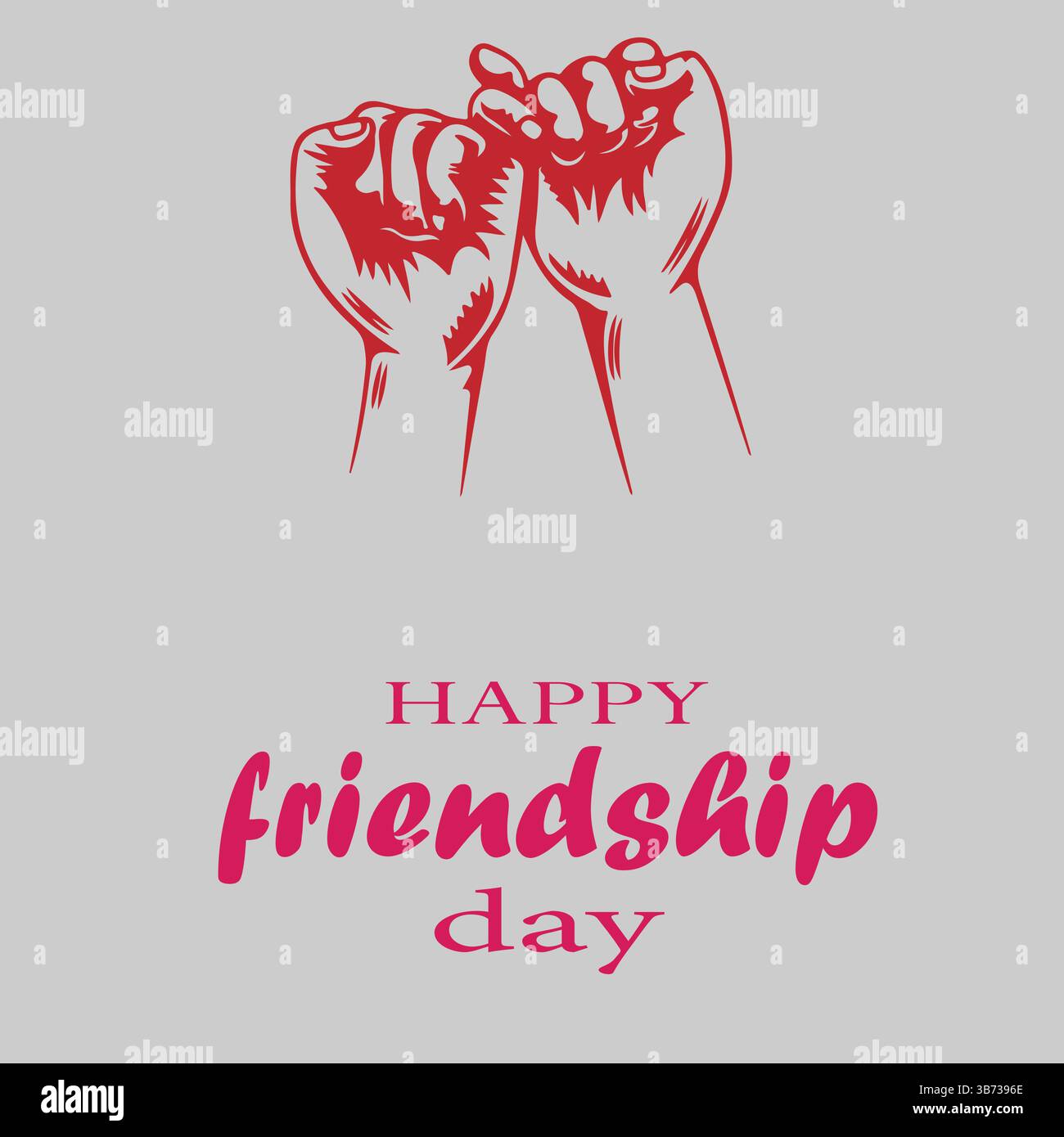 Felice giornata internazionale dell'amicizia colorato vettore tipografico con mani di amicizia isolate su sfondo grigio. Poster, banner, modello di scheda. Illustrazione Vettoriale