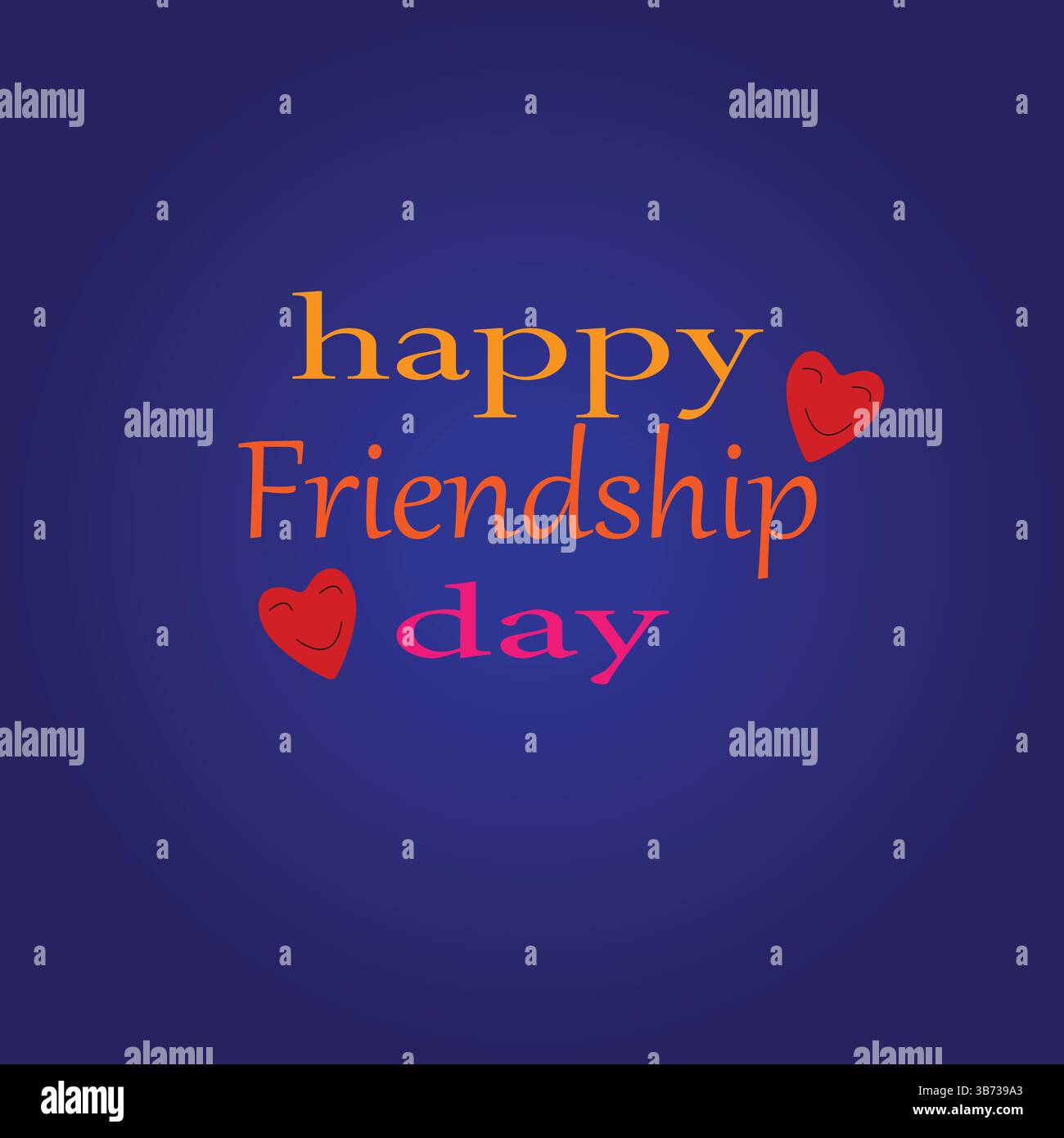 Felice giornata internazionale dell'amicizia colorata Typography Vector Illustration con cuori carini isolati su sfondo blu. Design di poster. Illustrazione Vettoriale