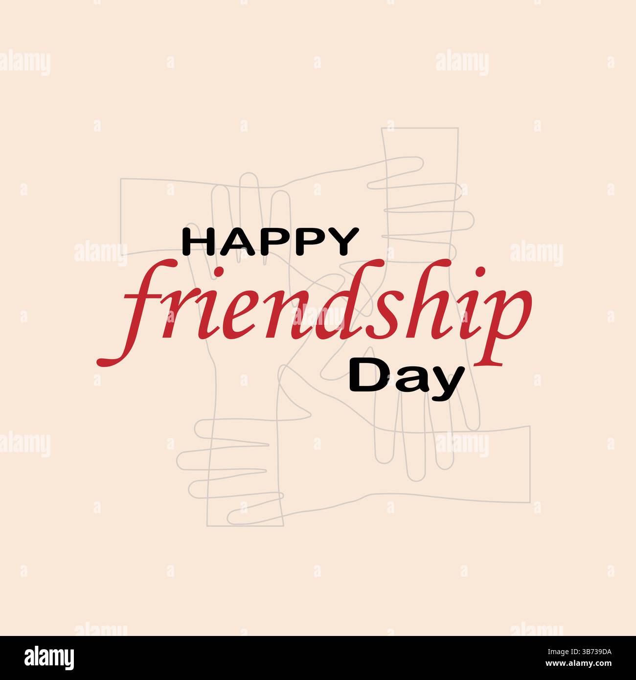 Felice giornata internazionale dell'amicizia colorata Typography Vector Illustration with Friendship Hands on Pink background per poster. Illustrazione Vettoriale