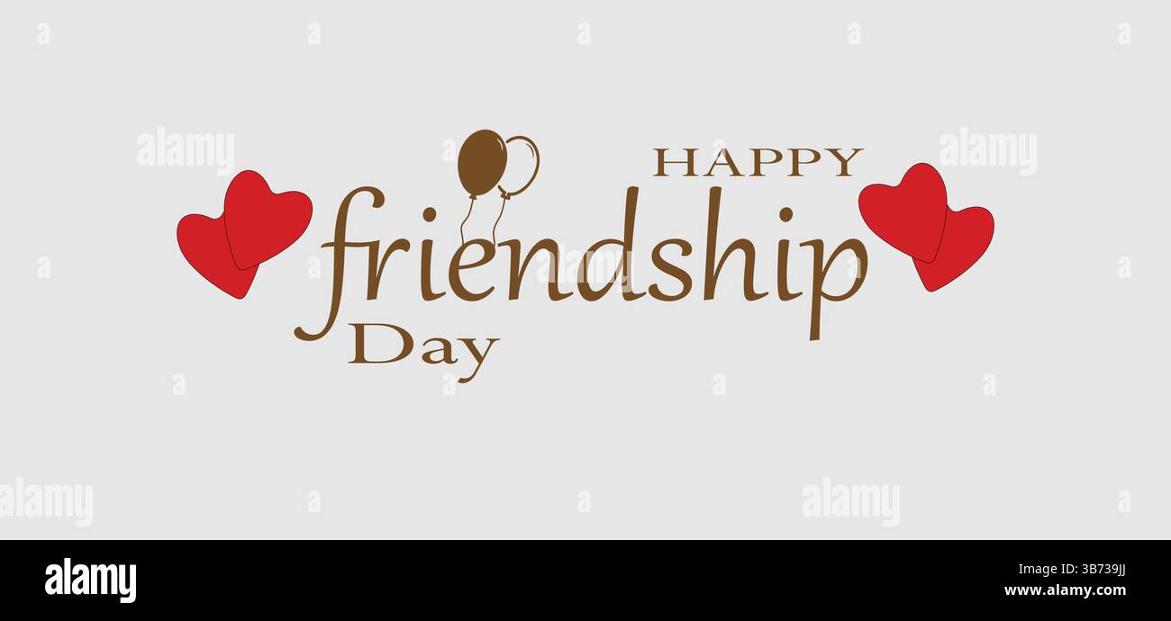 Felice giornata internazionale dell'amicizia colorata Typography Vector Illustration with cute Hearts and Friendship Elements on Grey background. Illustrazione Vettoriale
