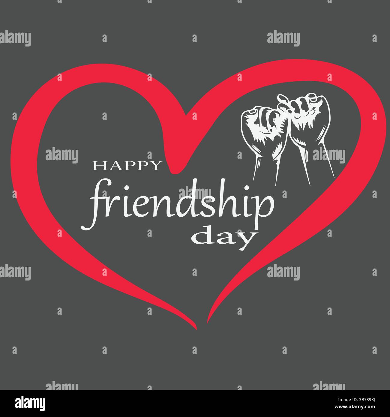Felice giornata internazionale dell'amicizia colorata Typography Vector Illustration with cute Heart and Friendship Elements on Grey background. Illustrazione Vettoriale