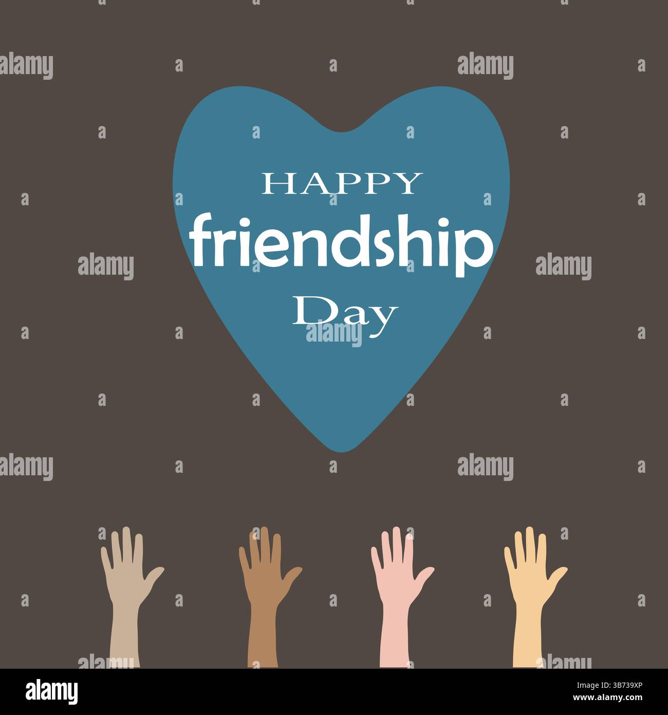 Felice giornata internazionale dell'amicizia colorata Typography Vector Illustration with cute Heart and Friendship Elements on Grey background. Illustrazione Vettoriale
