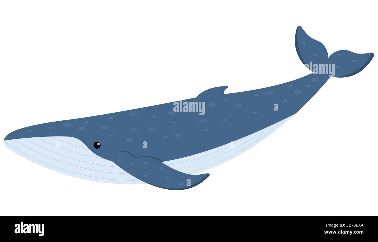 Una rappresentazione cartoni animati deliziosa e stravagante che raffigura una balena blu che nuota graziosamente nelle profondità dell'oceano Illustrazione Vettoriale