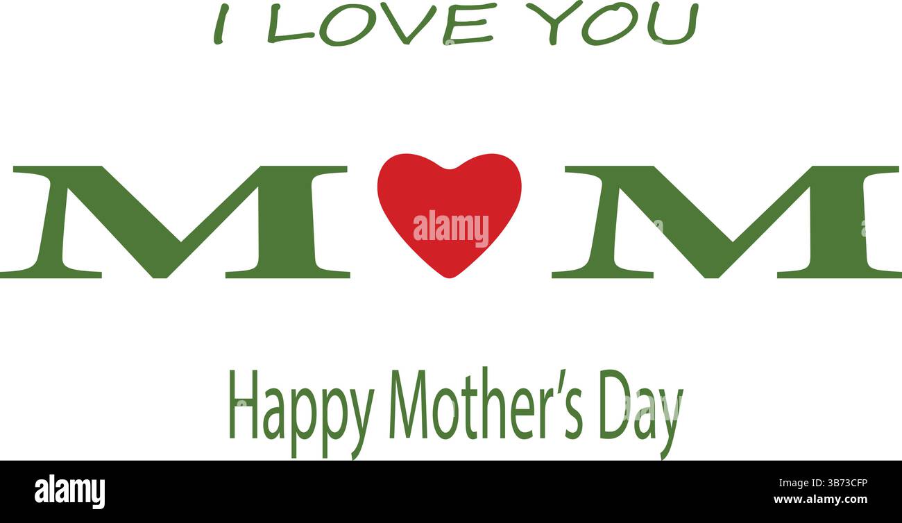 Ti amo mamma. Biglietto di auguri per la festa della mamma. Illustrazione grafica vettoriale o concetto di logo. Simboli d'amore sul bianco. File EPS. Illustrazione Vettoriale